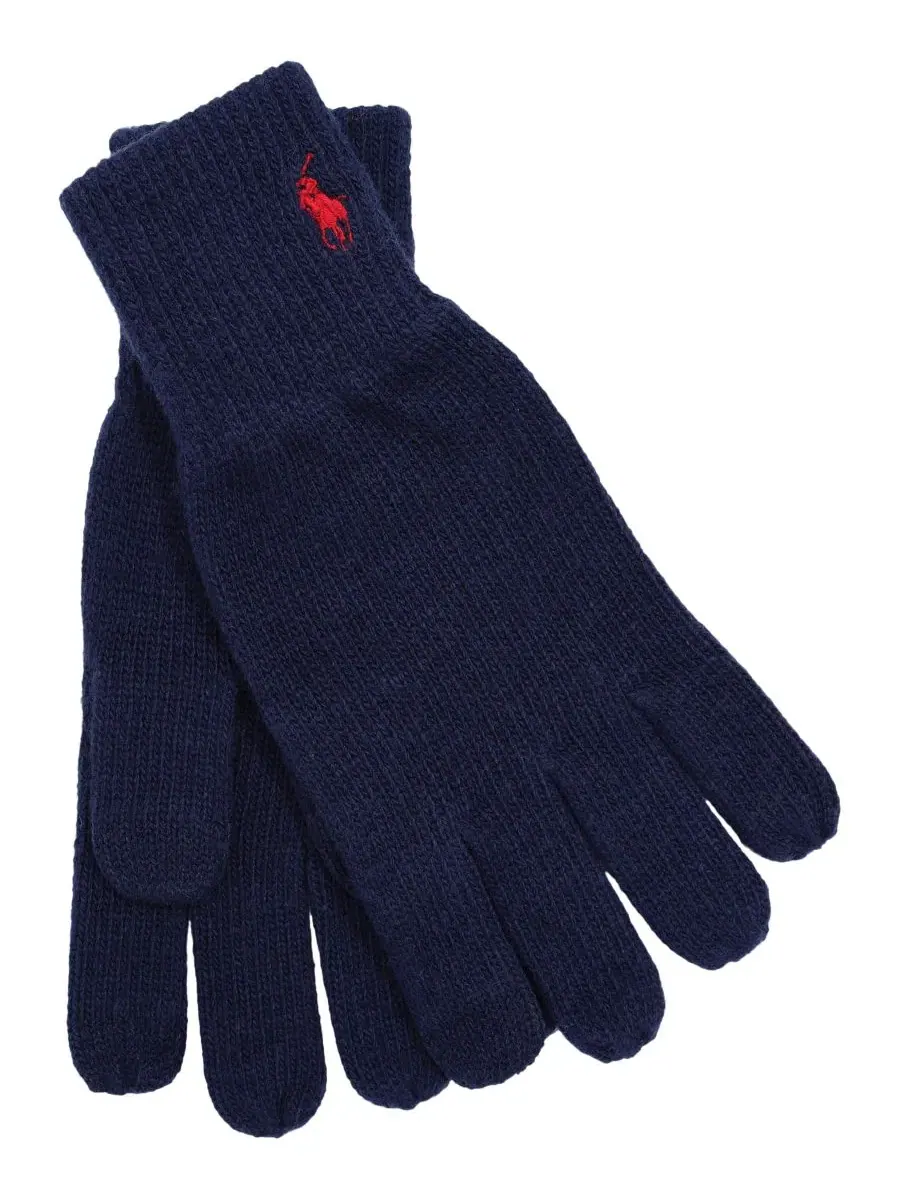 Мужские перчатки с вышивкой Polo Ralph Lauren — изображение 3 из 4, темно-синий