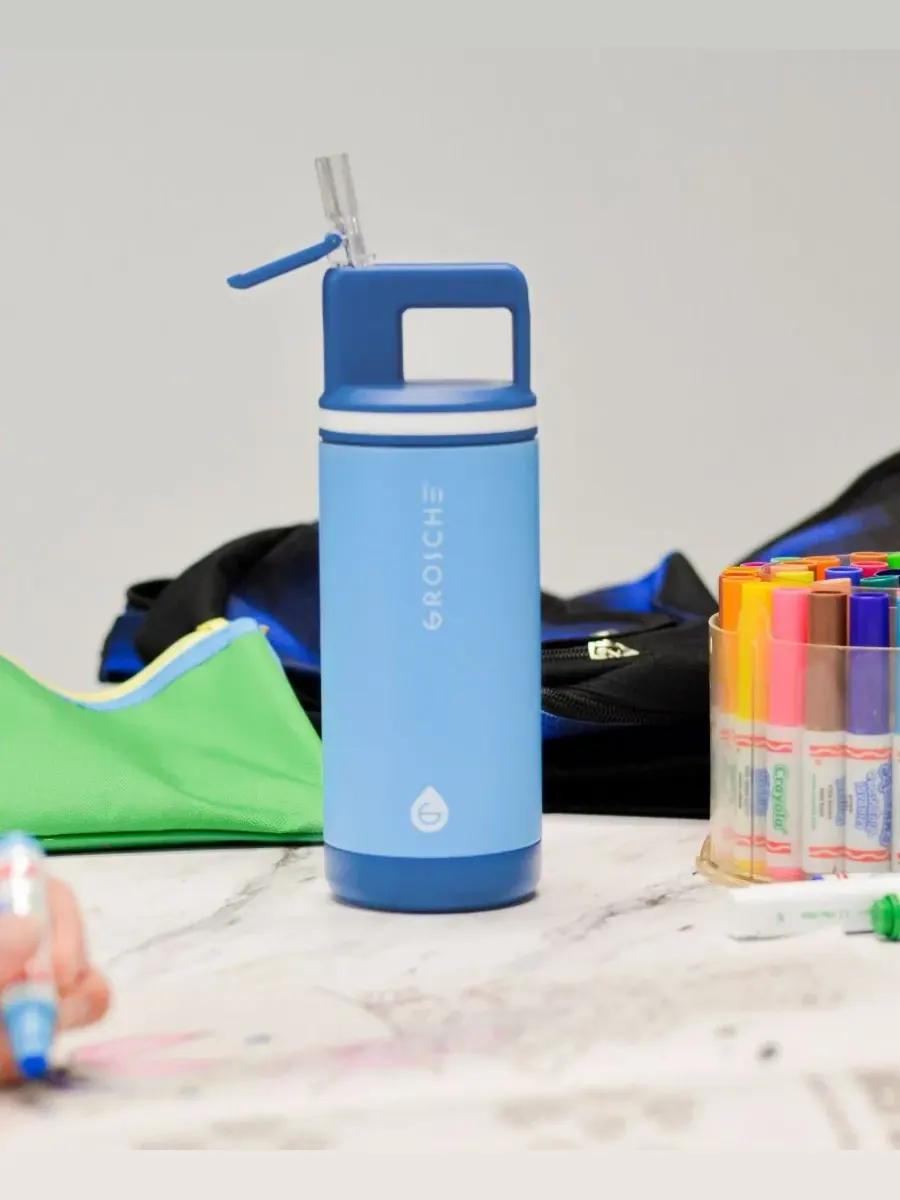 Детская термобутылка Alpine Flip 'N Sip с трубочкой, 2 шт Grosche — изображение 3 из 8, синий/желтый