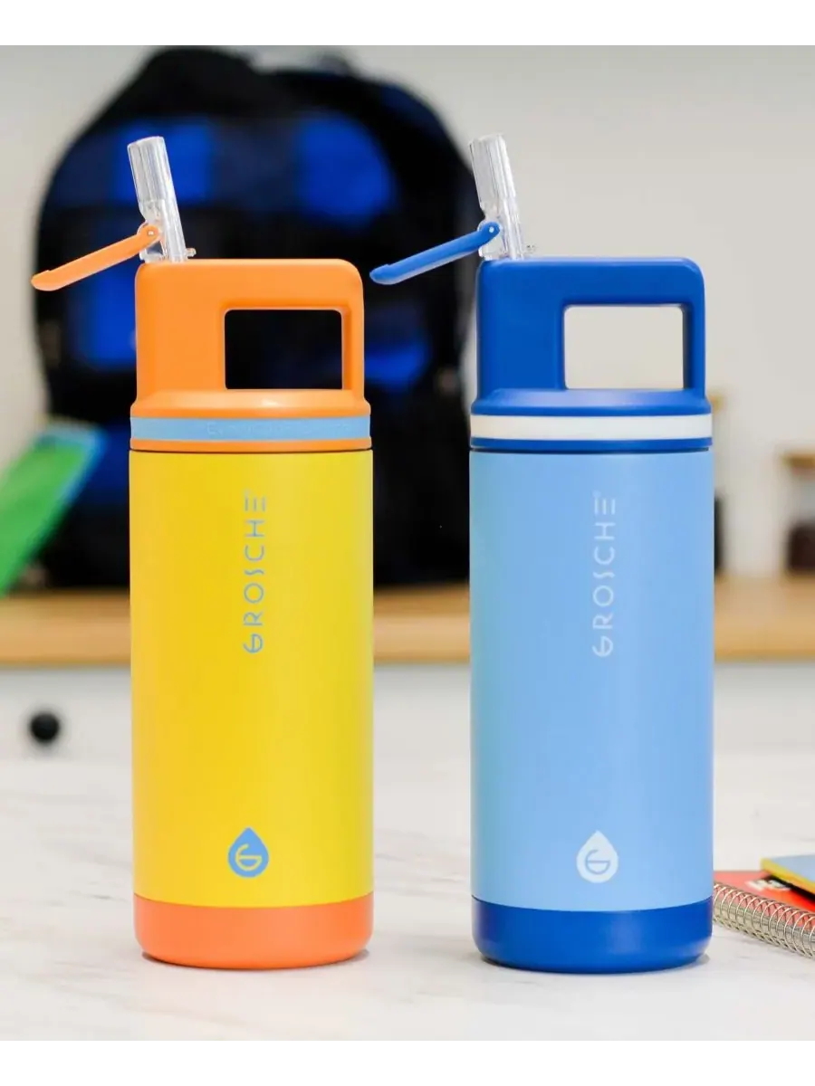Детская термобутылка Alpine Flip 'N Sip с трубочкой, 2 шт Grosche — изображение 7 из 8, синий/желтый
