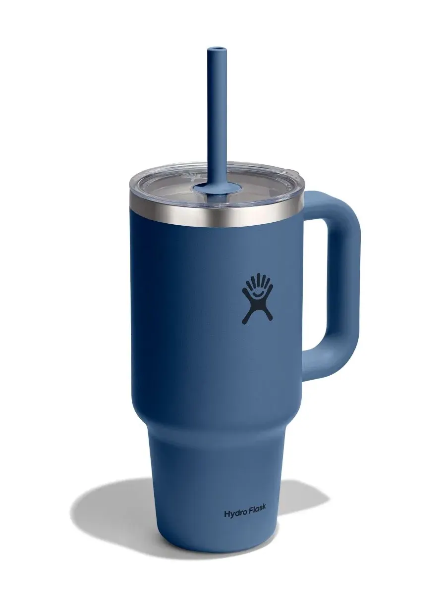 Термокружка дорожная 946 мл с ручкой и трубочкой, модель Travel Tumbler Hydro Flask — изображение 2 из 3, синий