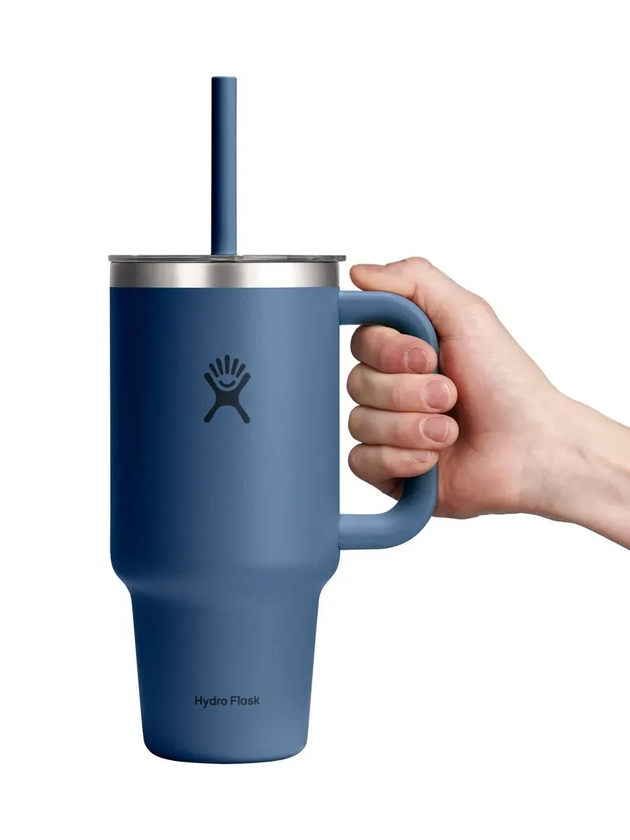 Термокружка дорожная 946 мл с ручкой и трубочкой, модель Travel Tumbler Hydro Flask — изображение 3 из 3, синий