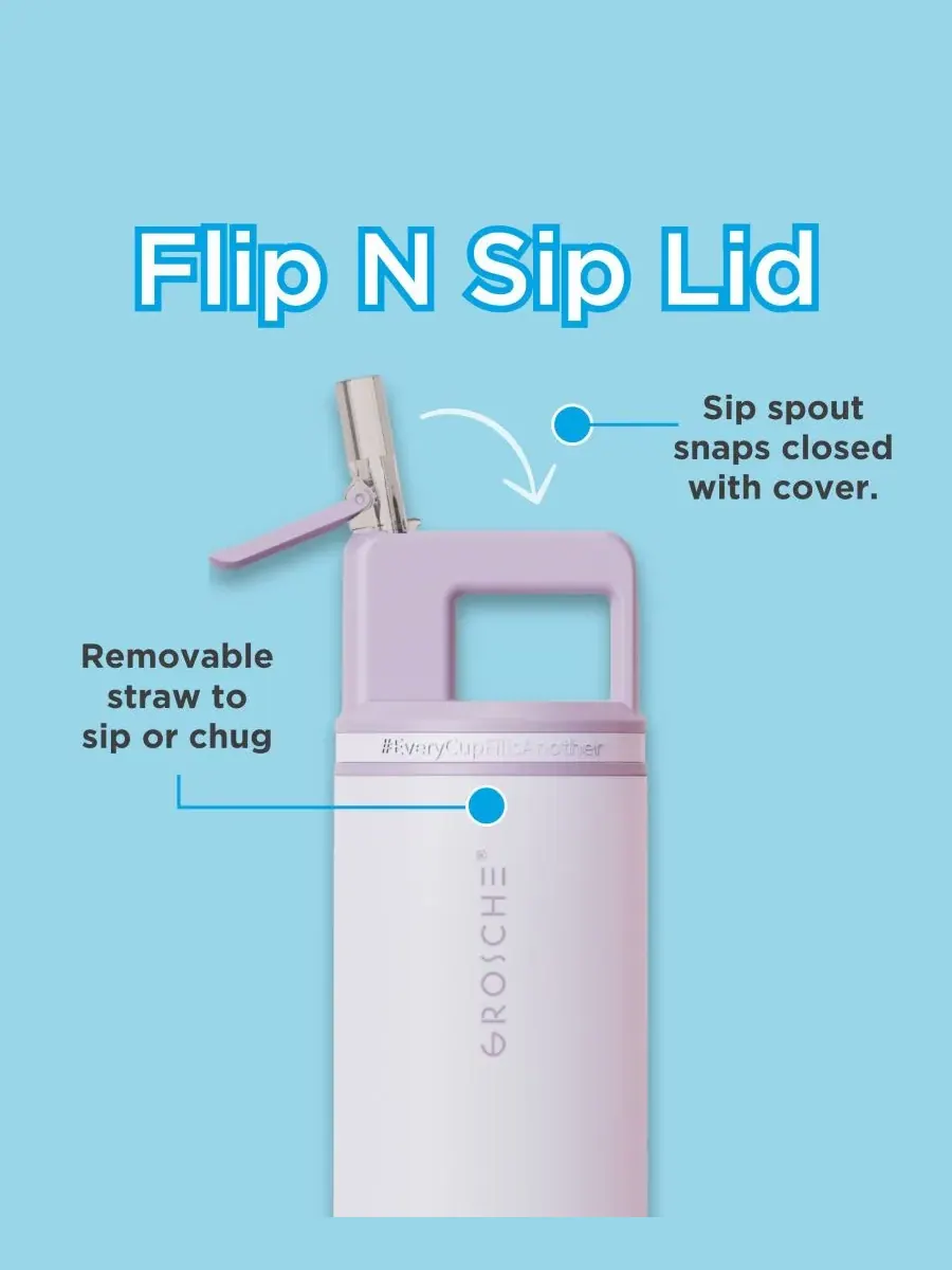 Термос Alpine Flip 'N Sip с трубочкой, 0,6 л, 2 шт Grosche — изображение 3 из 10, фиолетовый