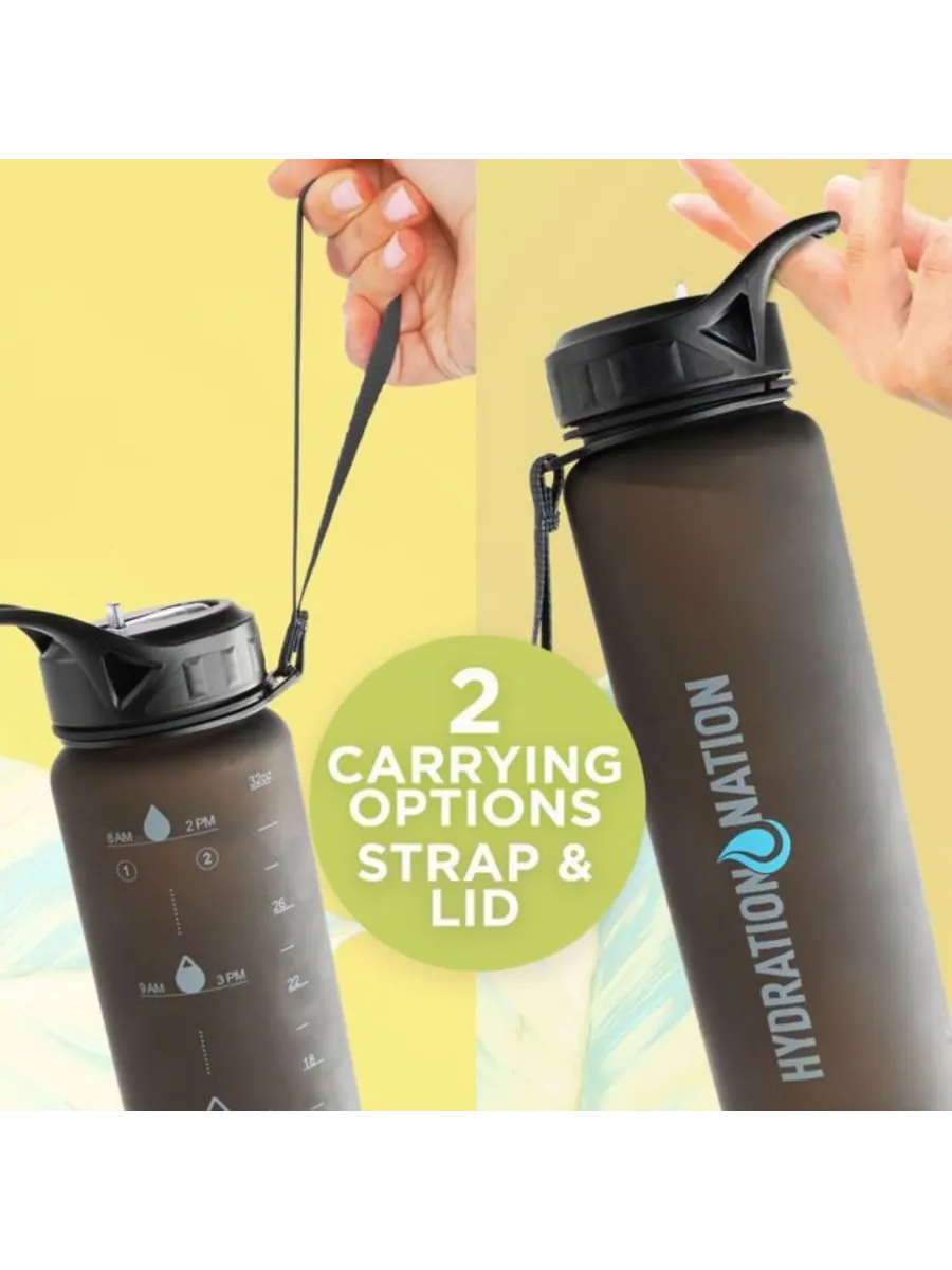 Бутылка для воды Hydration Nation с отметкой времени, 955 мл (32 унции) Zulay Kitchen — изображение 3 из 8, черный