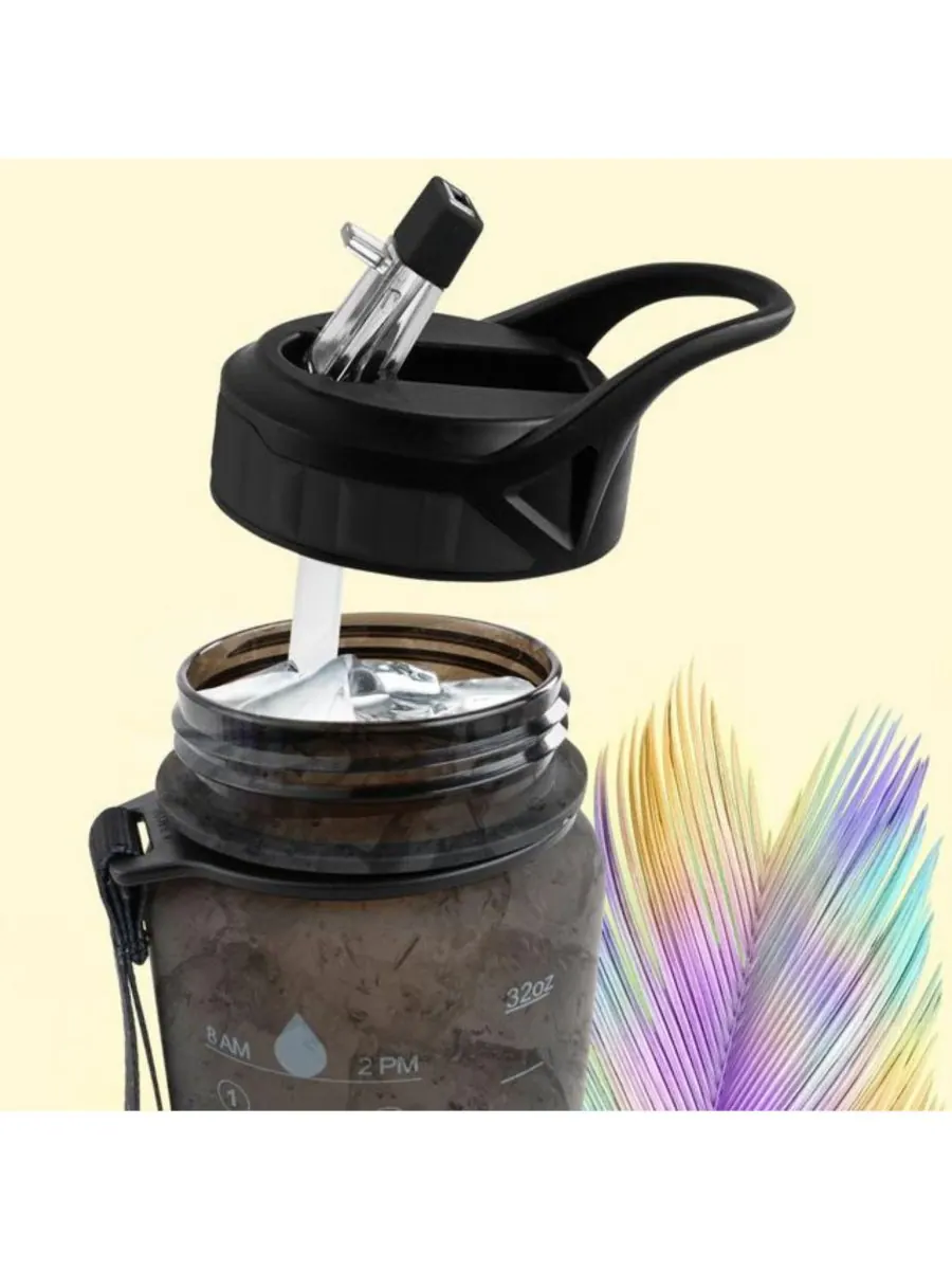 Бутылка для воды Hydration Nation с отметкой времени, 955 мл (32 унции) Zulay Kitchen — изображение 4 из 8, черный