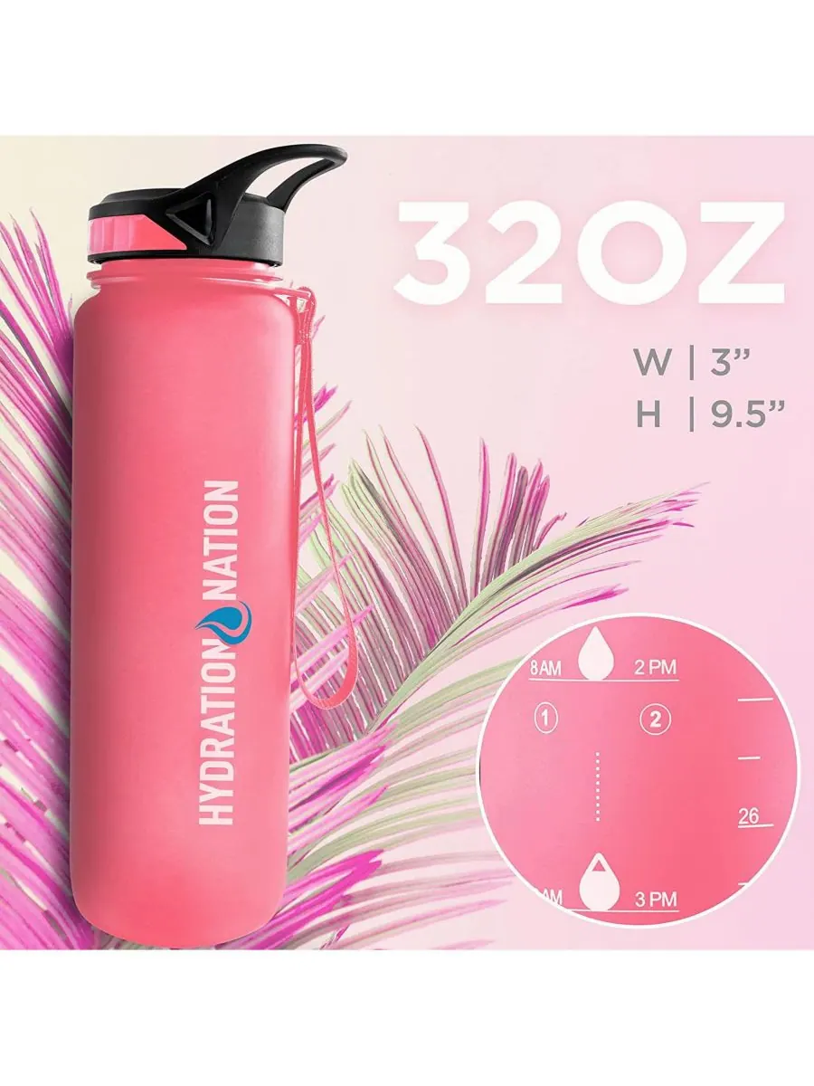 Бутылка для воды Hydration Nation с отметкой времени, 955 мл (32 унции) Zulay Kitchen — изображение 2 из 10, розовый