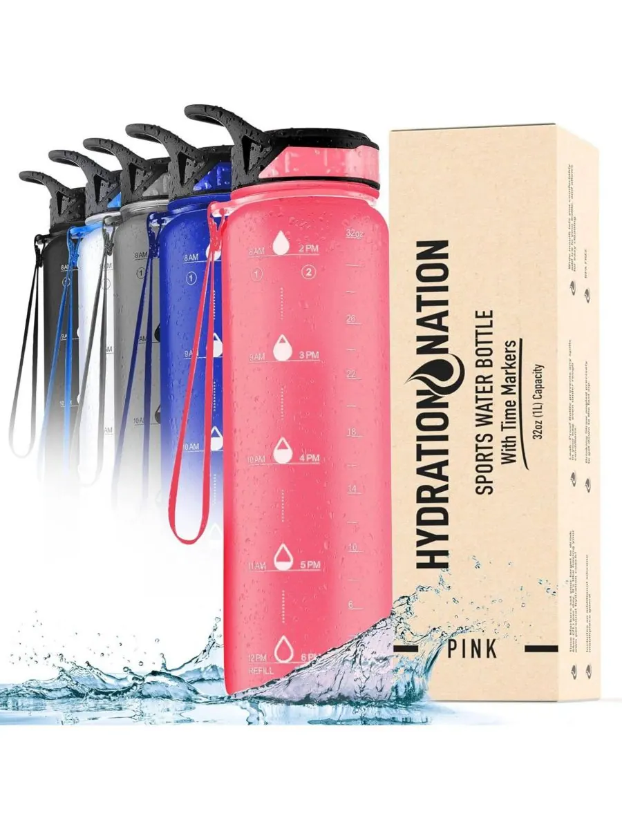 Бутылка для воды Hydration Nation с отметкой времени, 955 мл (32 унции) Zulay Kitchen — изображение 7 из 10, розовый