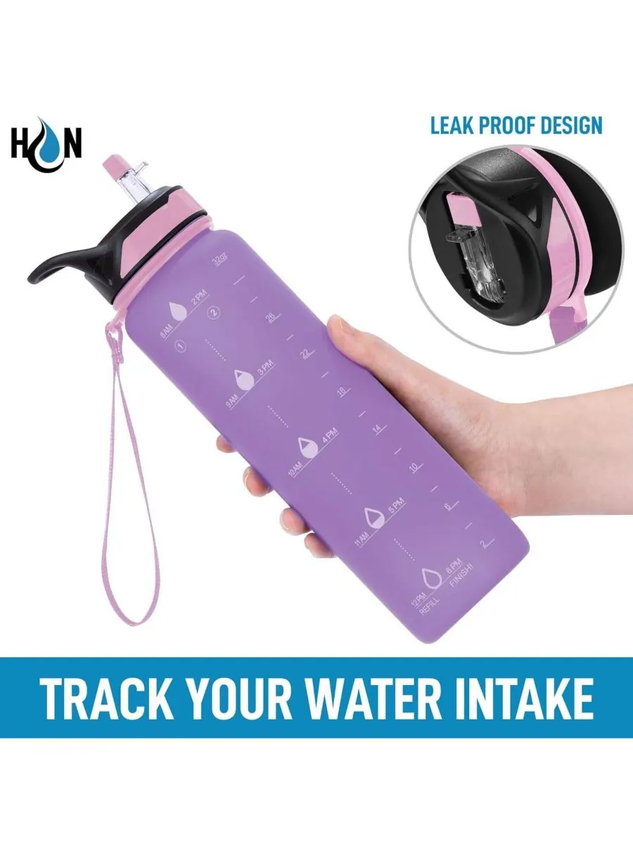 Бутылка для воды Hydration Nation с отметкой времени, 955 мл (32 унции) Zulay Kitchen — изображение 4 из 7, фиолетовый