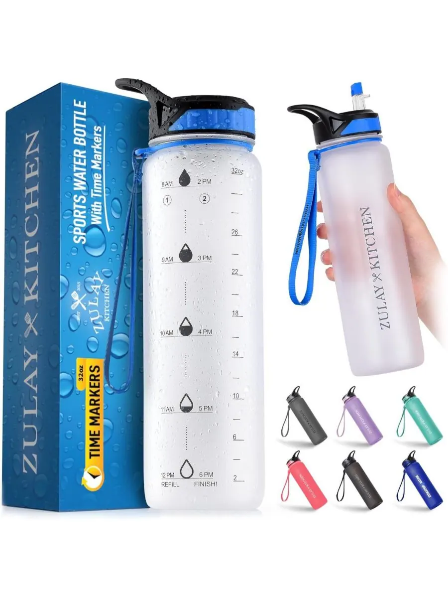 Бутылка для воды Hydration Nation с отметкой времени, 955 мл (32 унции) Zulay Kitchen — изображение 3 из 8, белый