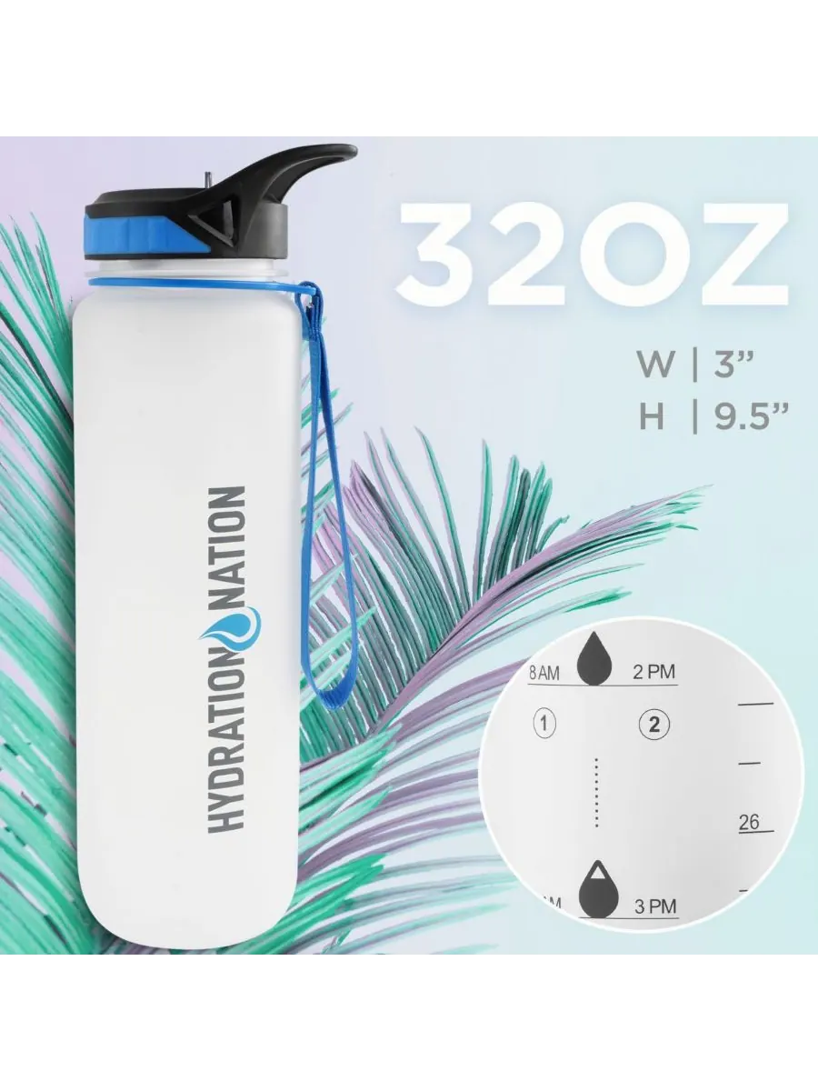 Бутылка для воды Hydration Nation с отметкой времени, 955 мл (32 унции) Zulay Kitchen — изображение 4 из 8, белый
