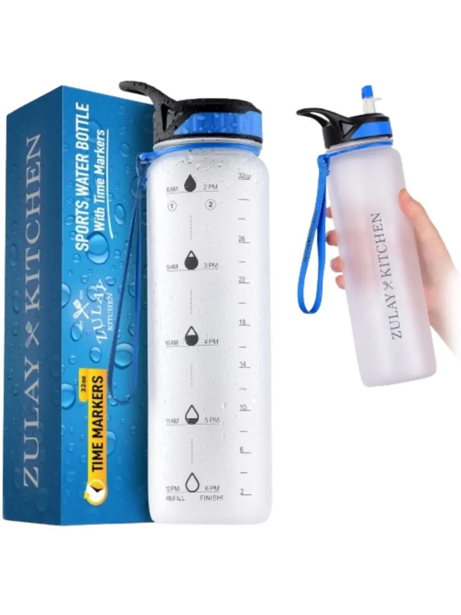 Бутылка для воды Hydration Nation с отметкой времени, 955 мл (32 унции) Zulay Kitchen — изображение 8 из 8, белый
