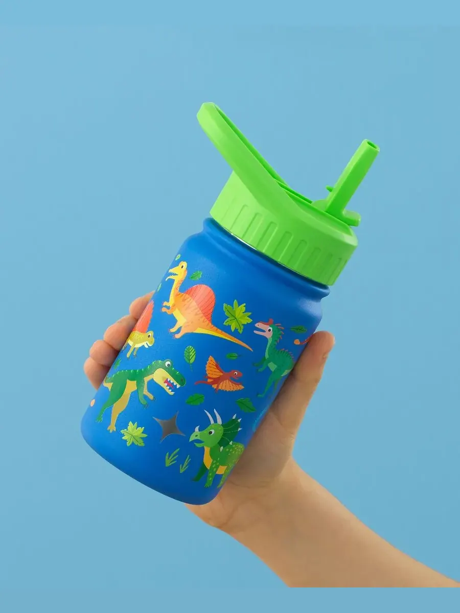 Детская бутылка для воды из нержавеющей стали с крышкой и трубочкой, 355 мл Joyjolt — изображение 6 из 10, синий