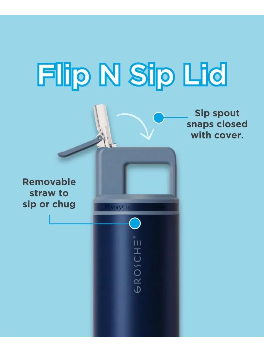 Термос Alpine Flip 'N Sip с трубочкой, герметичный, 0,6 л (593 мл) Grosche — изображение 3 из 10, синий