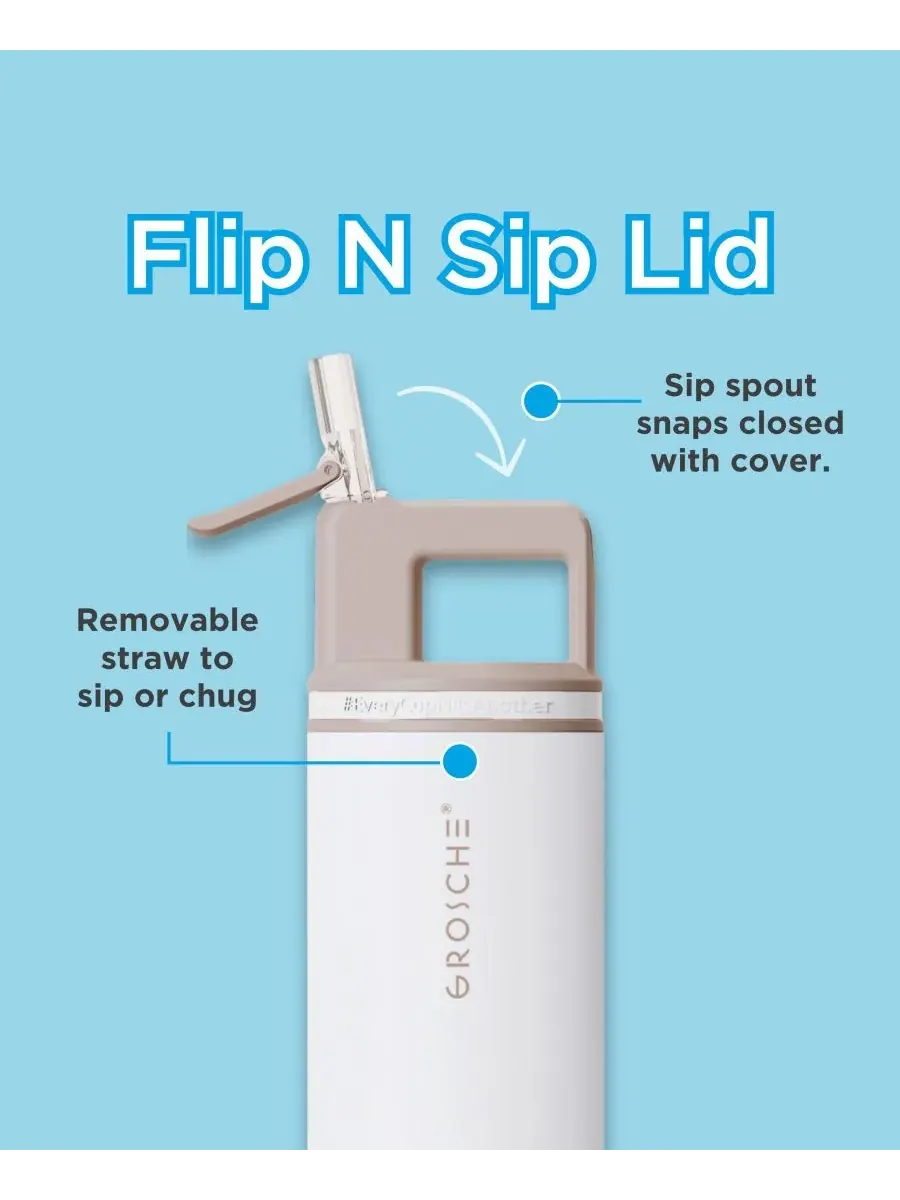 Термос Alpine Flip 'N Sip с трубочкой, герметичный, 0,6 л (593 мл) Grosche — изображение 2 из 10, белый