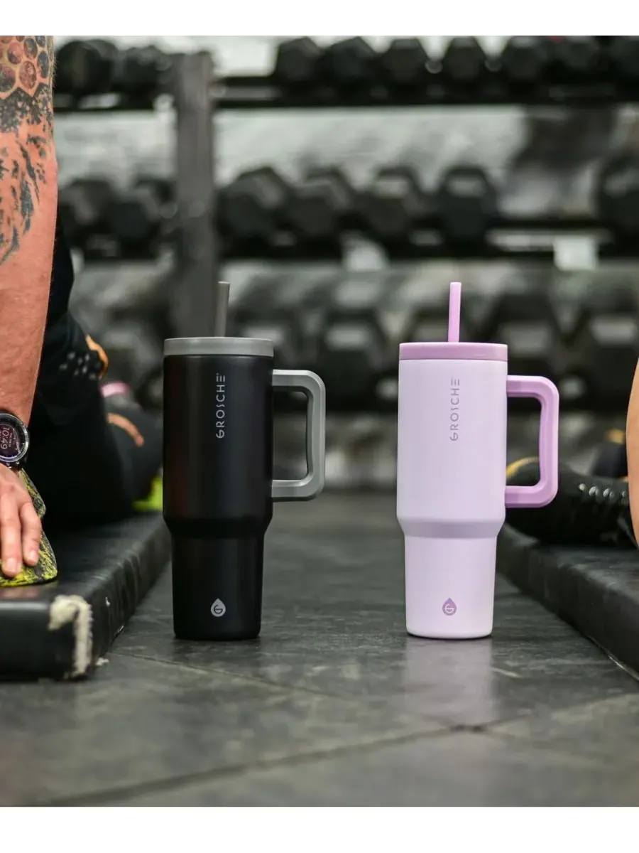 Термокружка объемом 1 л (около 1,2 литра) с трубочкой и ручкой, 2 шт Grosche — изображение 4 из 9, черный