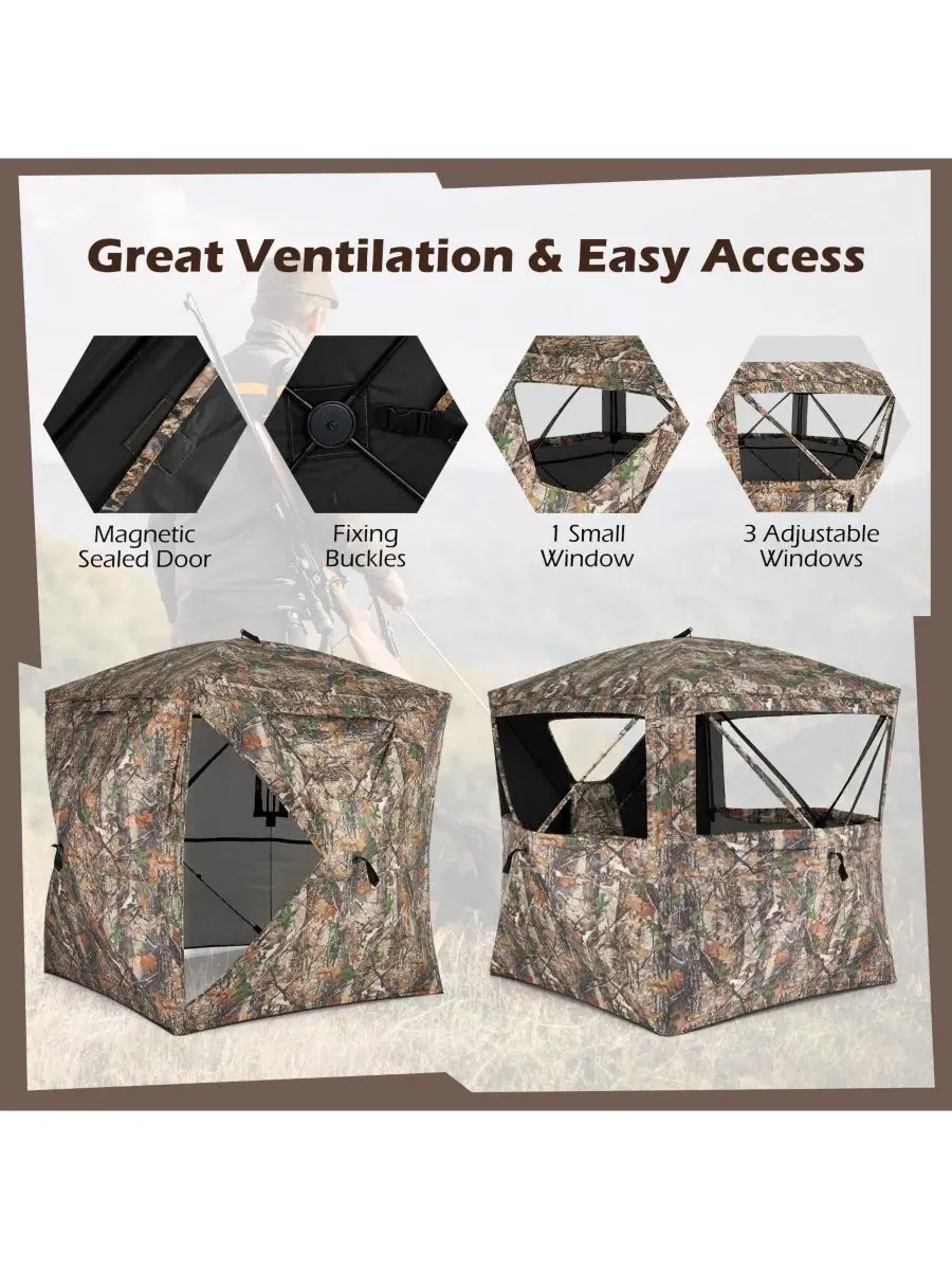 Охотничья палатка-укрытие с обзором на 270 градусов, бесшумной магнитной дверью и сумкой для — изображение 2 из 11