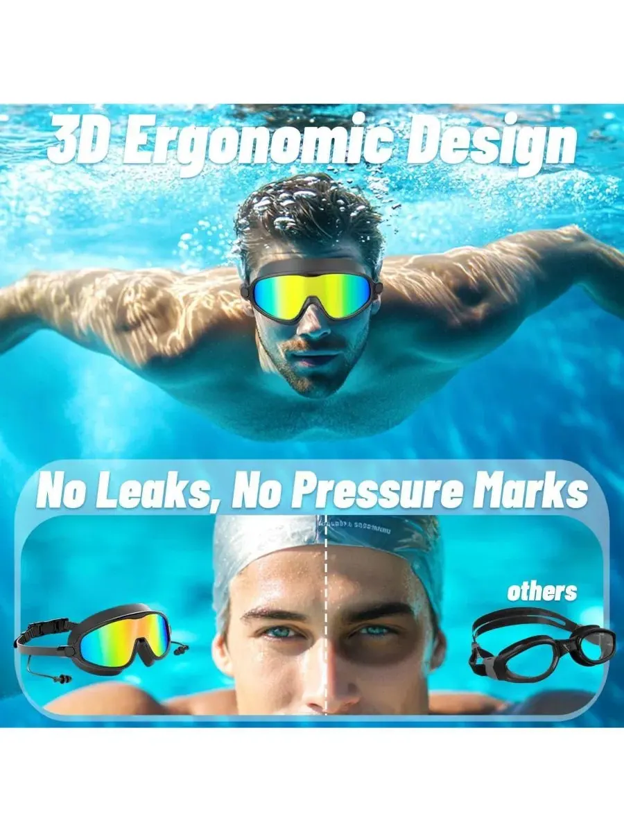 Плавательные очки с широким углом обзора, защитой от запотевания и УФ-излучения, для взрослых — изображение 2 из 4, черный
