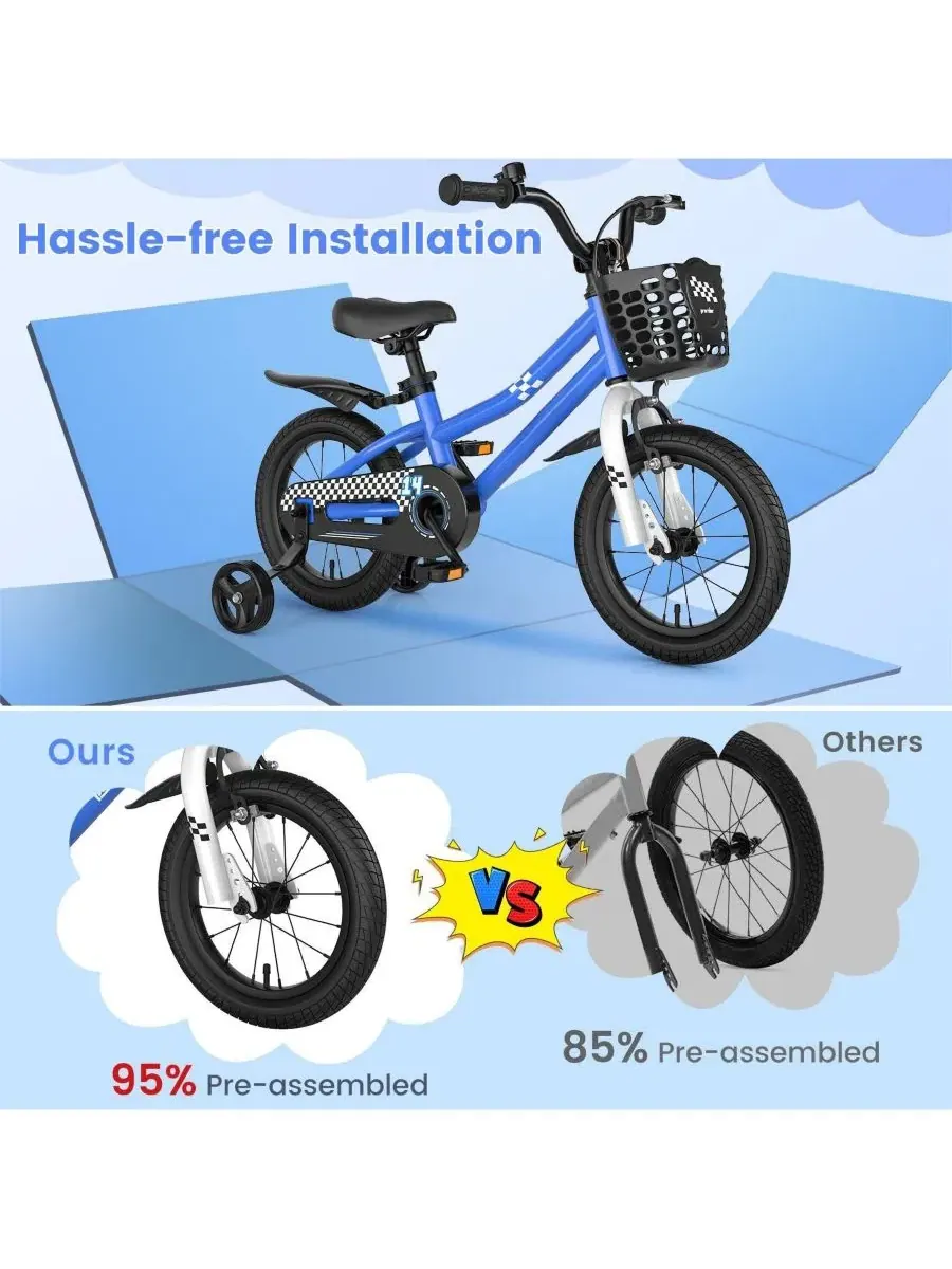 Детский велосипед 36 см с двумя вспомогательными колесами Hongge — изображение 4 из 9, темно-синий