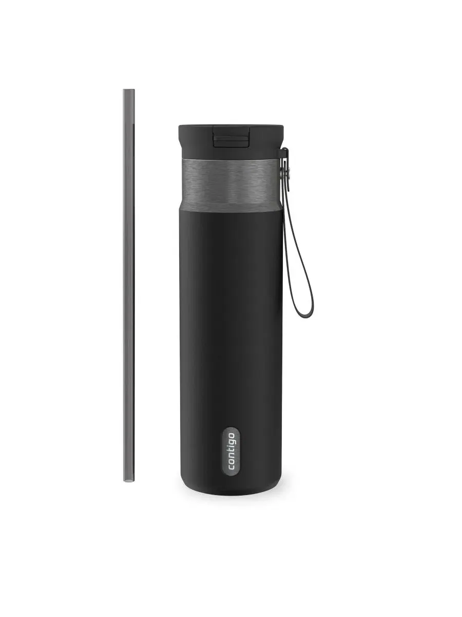 Бутылка для воды с трубочкой Stainless Steel Straw Contigo, Licorice Gunmetal