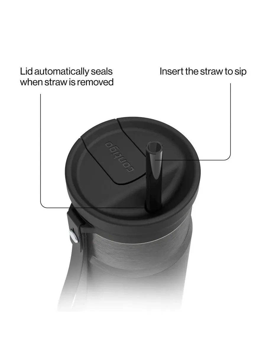 Бутылка для воды с трубочкой Stainless Steel Straw Contigo, Licorice Gunmetal — изображение 4 из 9