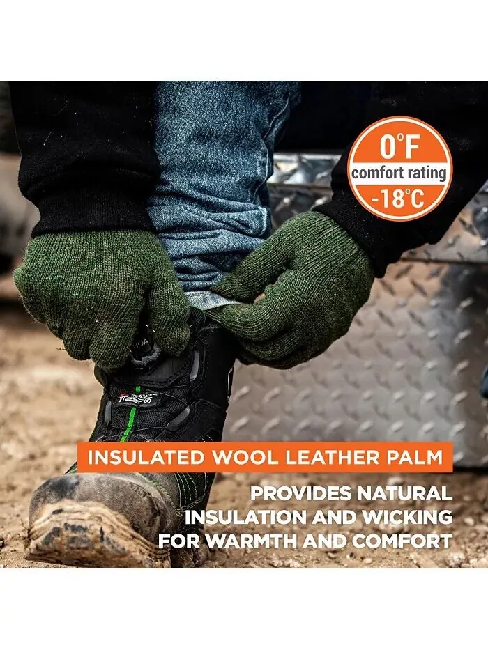 Мужские утепленные шерстяные перчатки на флисовой подкладке с кожаной ладонью RefrigiWear — изображение 4 из 4