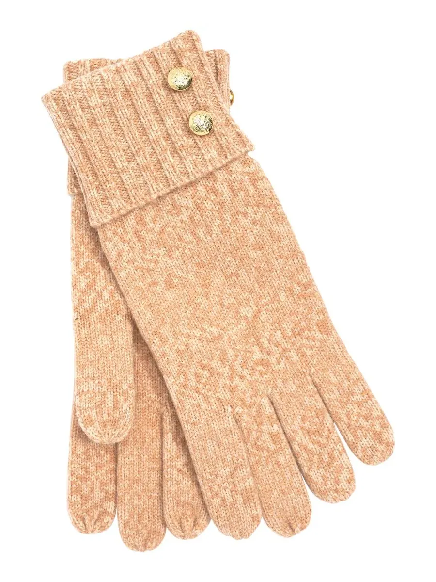 Вязаные перчатки с двумя пуговицами Lauren Ralph Lauren, Camel Heather