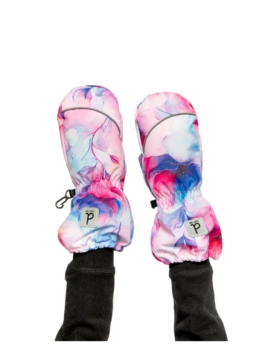 Зимние варежки для девочек с цветочным принтом Deux par Deux, Mauve Printed Flowers — изображение 2 из 6