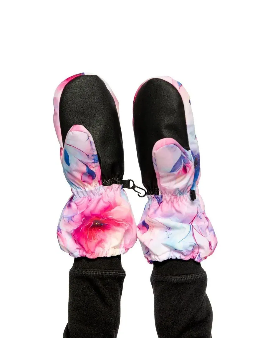 Зимние варежки для девочек с цветочным принтом Deux par Deux, Mauve Printed Flowers — изображение 3 из 6