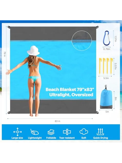 Пляжный коврик EASYFUN большой, 200x210 см — изображение 2 из 7, голубой