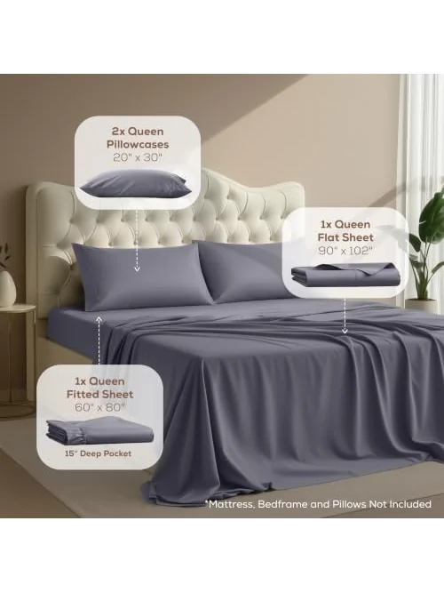 Utopia Bedding Queen Size Sheet Set постельное белье 4 предмета — изображение 3 из 6, серый