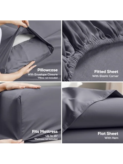 Utopia Bedding Queen Size Sheet Set постельное белье 4 предмета — изображение 4 из 6, серый
