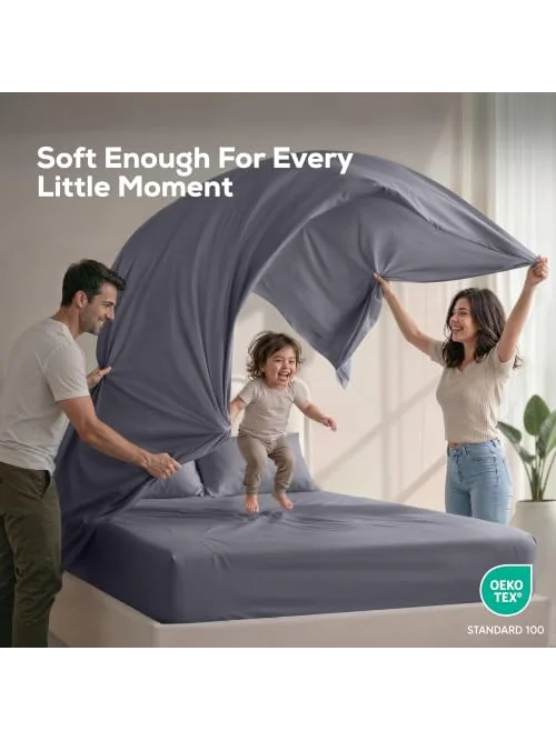 Utopia Bedding Queen Size Sheet Set постельное белье 4 предмета — изображение 6 из 6, серый