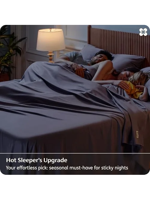 Bedsure комплект простыней Queen охлаждающие из бамбукового вискозы серые — изображение 2 из 6, серый