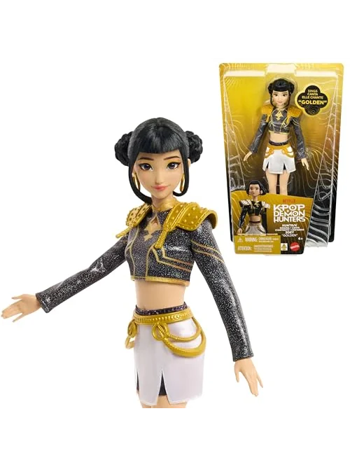 Mattel Kpop Demon Hunters кукла Зои «Golden» поющая с подвижными суставами — изображение 1 из 6, черный с золотым