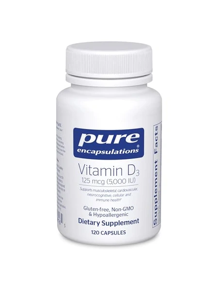 Pure Encapsulations Vitamin D3 125 mcg - биодобавка для костей и иммунитета 120 капсул