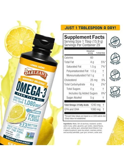 Омега-3 рыбий жир Barlean's Lemon Crème 1080mg — 6