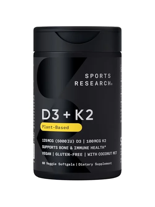 Sports Research Витамин D3 + K2 с кокосовым маслом, веганский, 60 капсул — 1