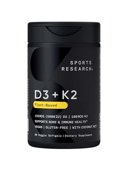Sports Research Витамин D3 + K2 с кокосовым маслом, веганский, 60 капсул