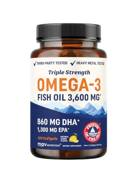 MAV Nutrition Рыбий жир Омега-3 тройной силы 3600 мг, 120 капсул