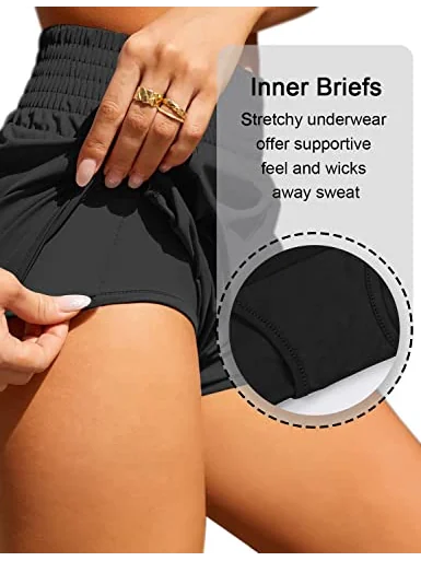 BMJL Women's Athletic Shorts High Waisted Running — изображение 5 из 6, черный