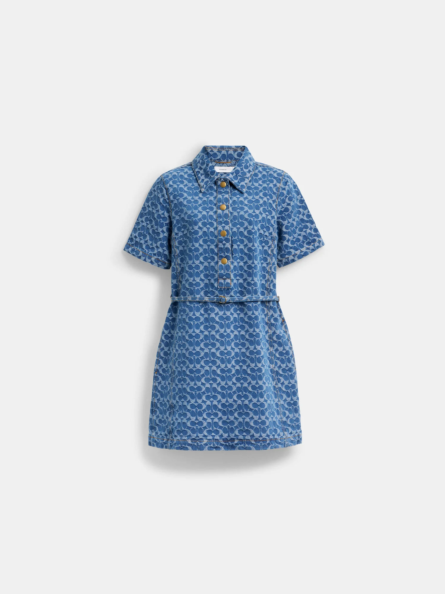 Джинсовое платье-рубашка Coach Signature, синее — 15