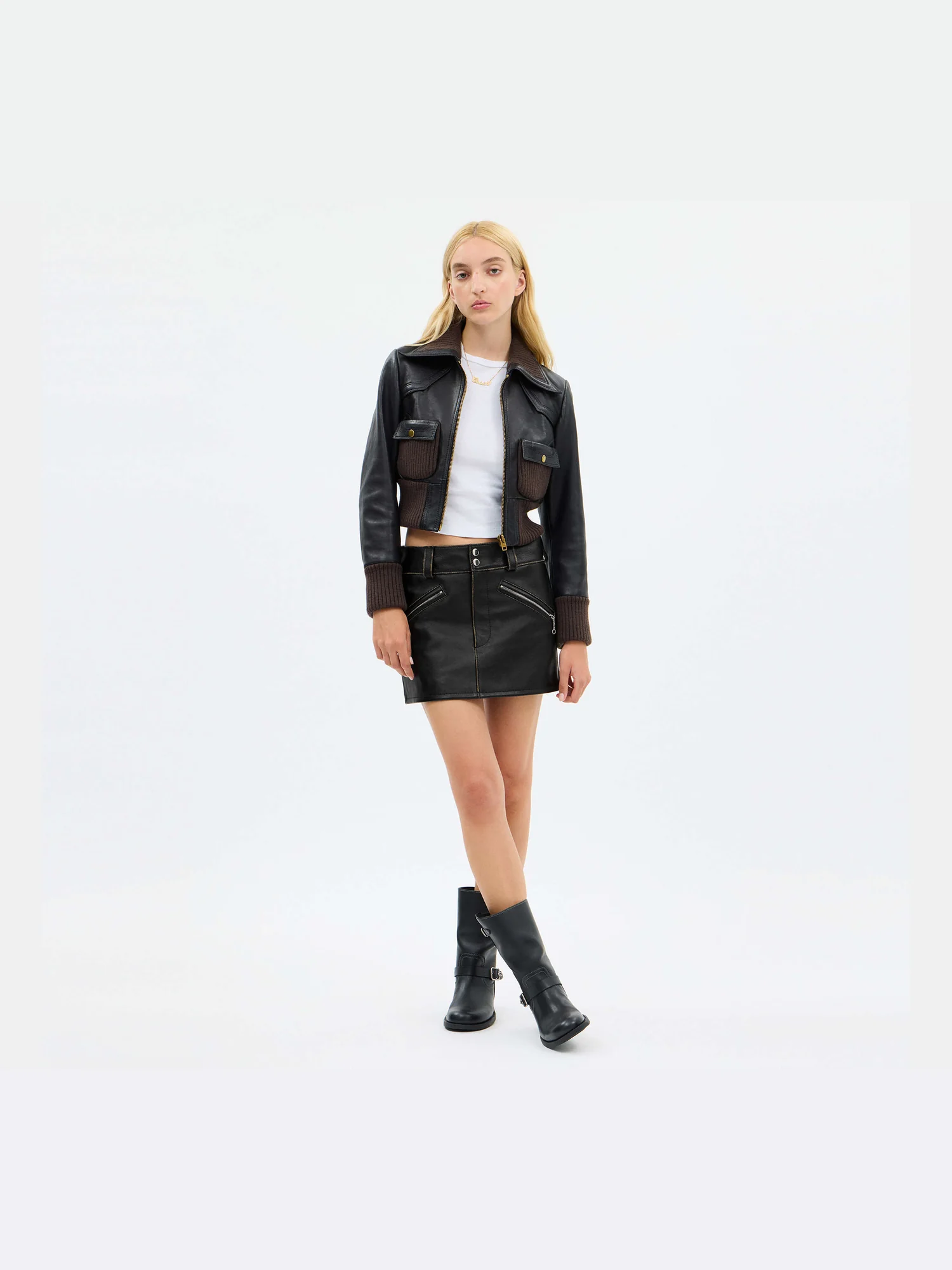 Кожаная мини-юбка Coach в байкерском стиле — 16