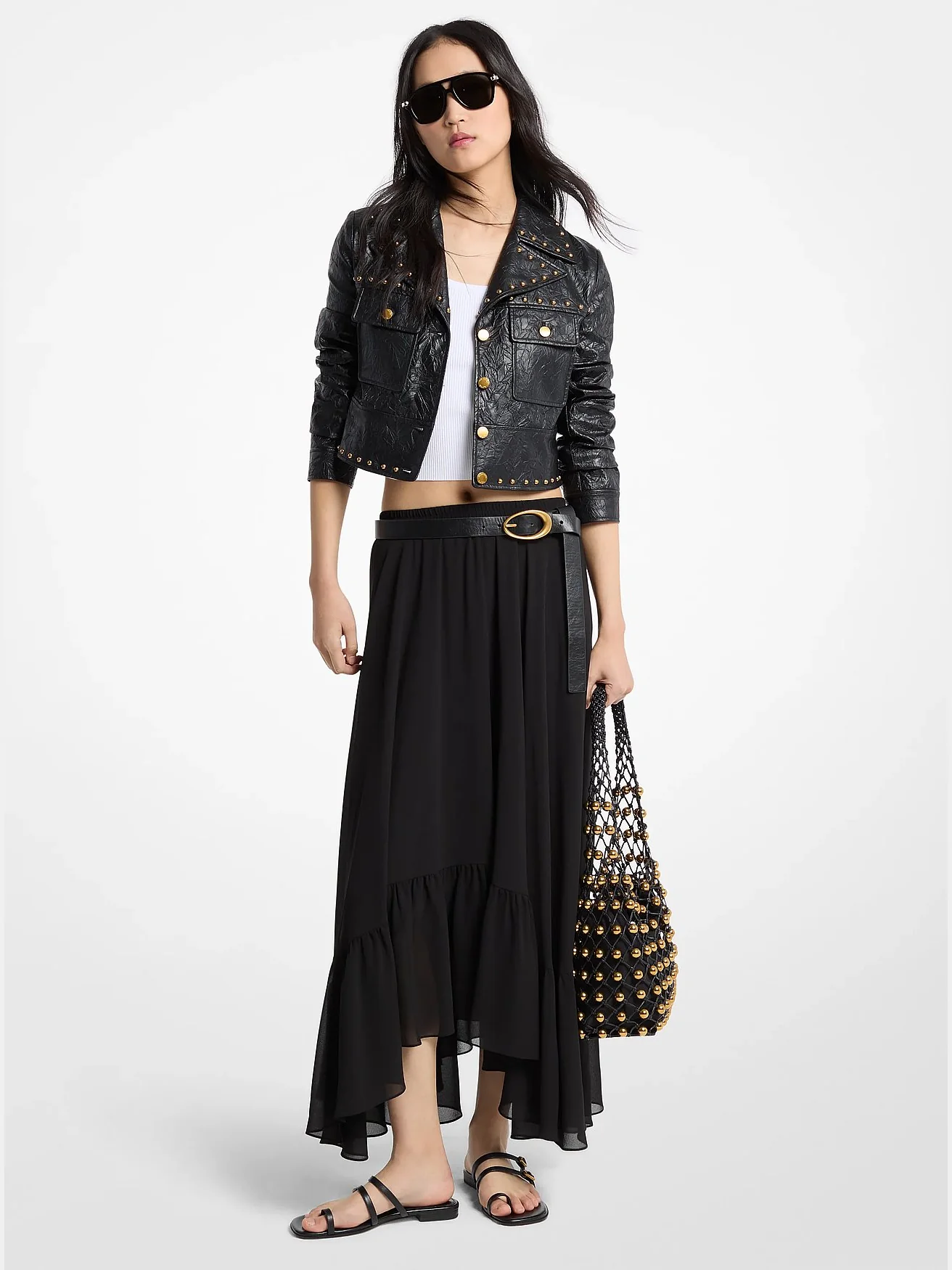 Юбка Michael Kors из жоржетты асимметричной длины, чёрная — 1