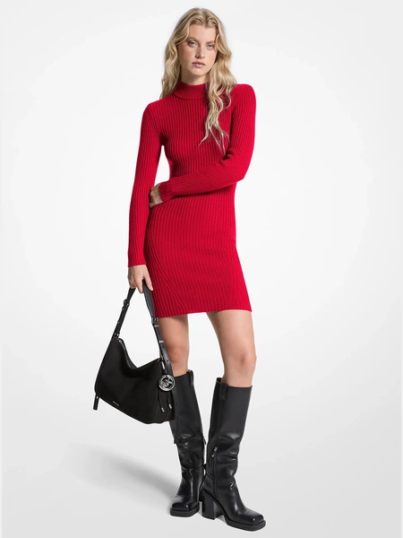 Michael Kors — платье в рубчик из эластичной шерсти с воротником-стойкой