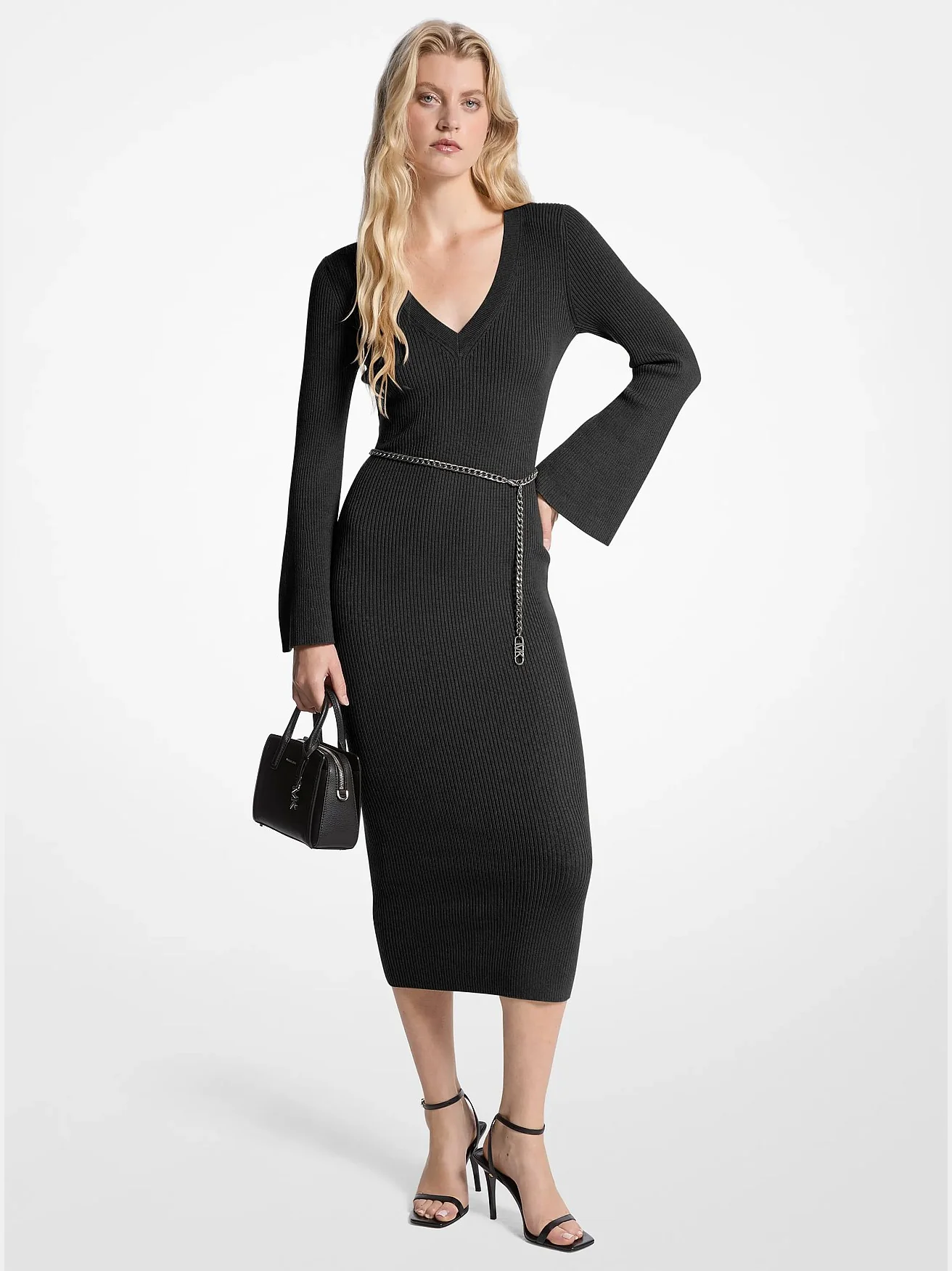 Платье-миди Michael Kors из шерсти с поясом на цепочке — 1