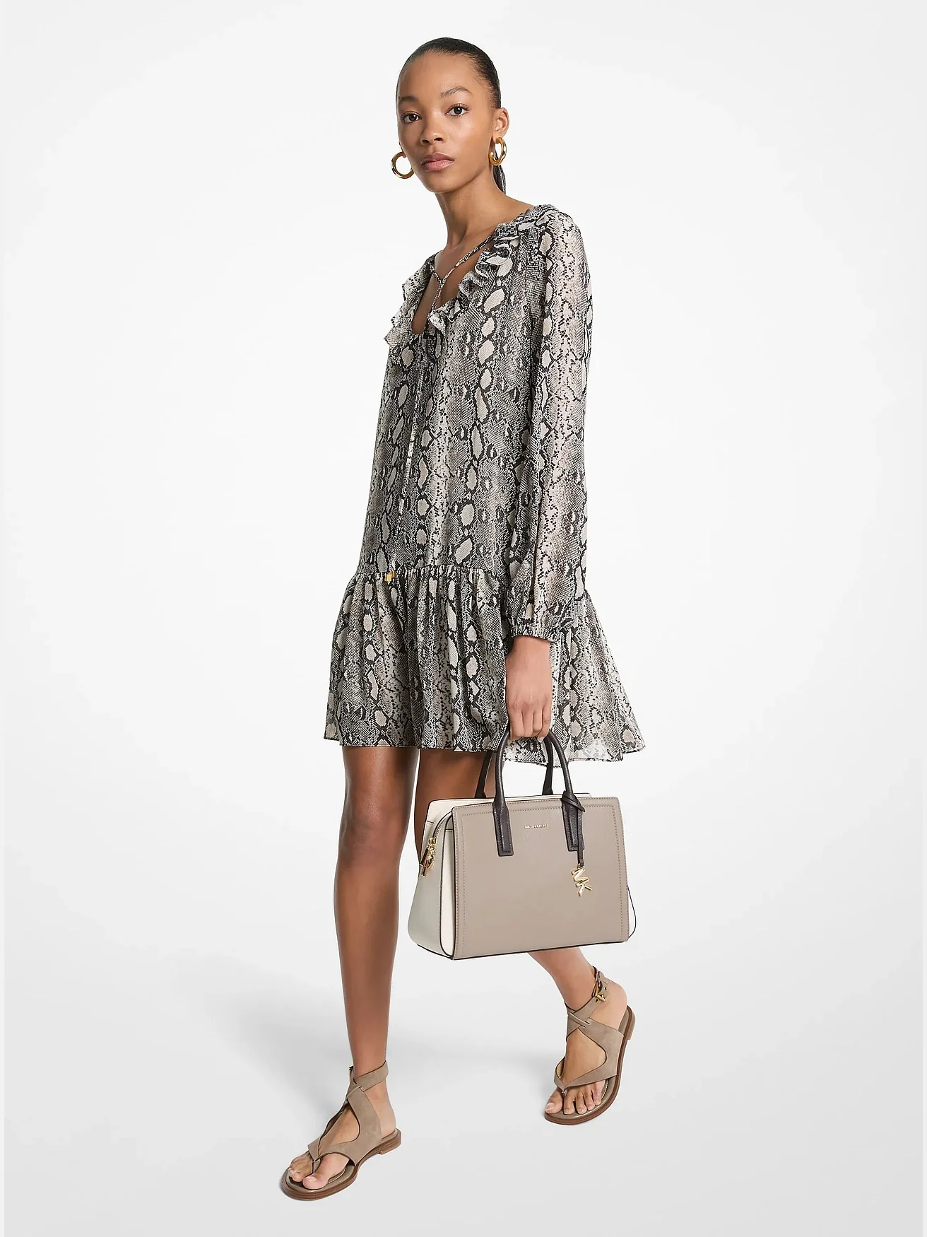 Michael Kors мини-платье из жоржета со змеиным принтом — 1