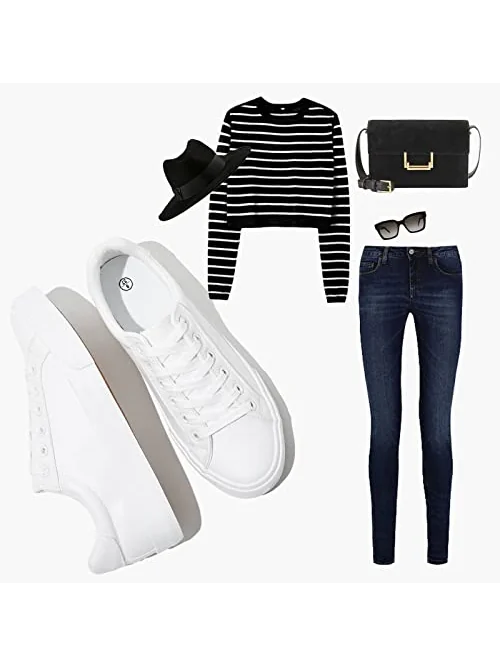 SERNIAL Womens White Tennis Shoes — 4