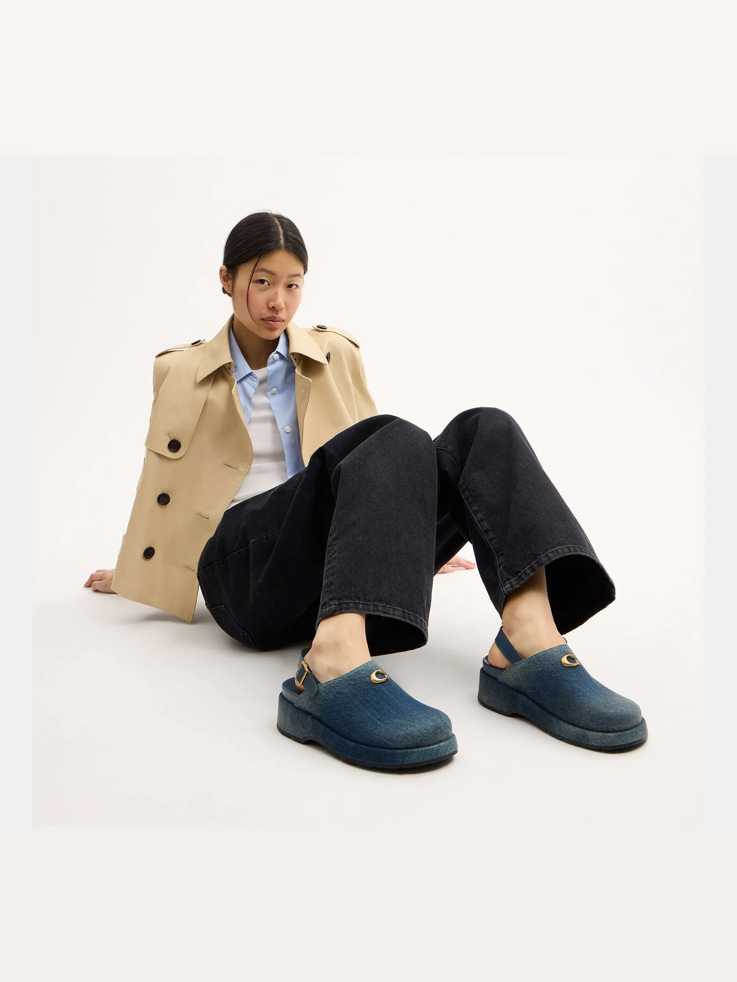 Сабо Coach Sculpted C джинсовые на платформе, синие — 14