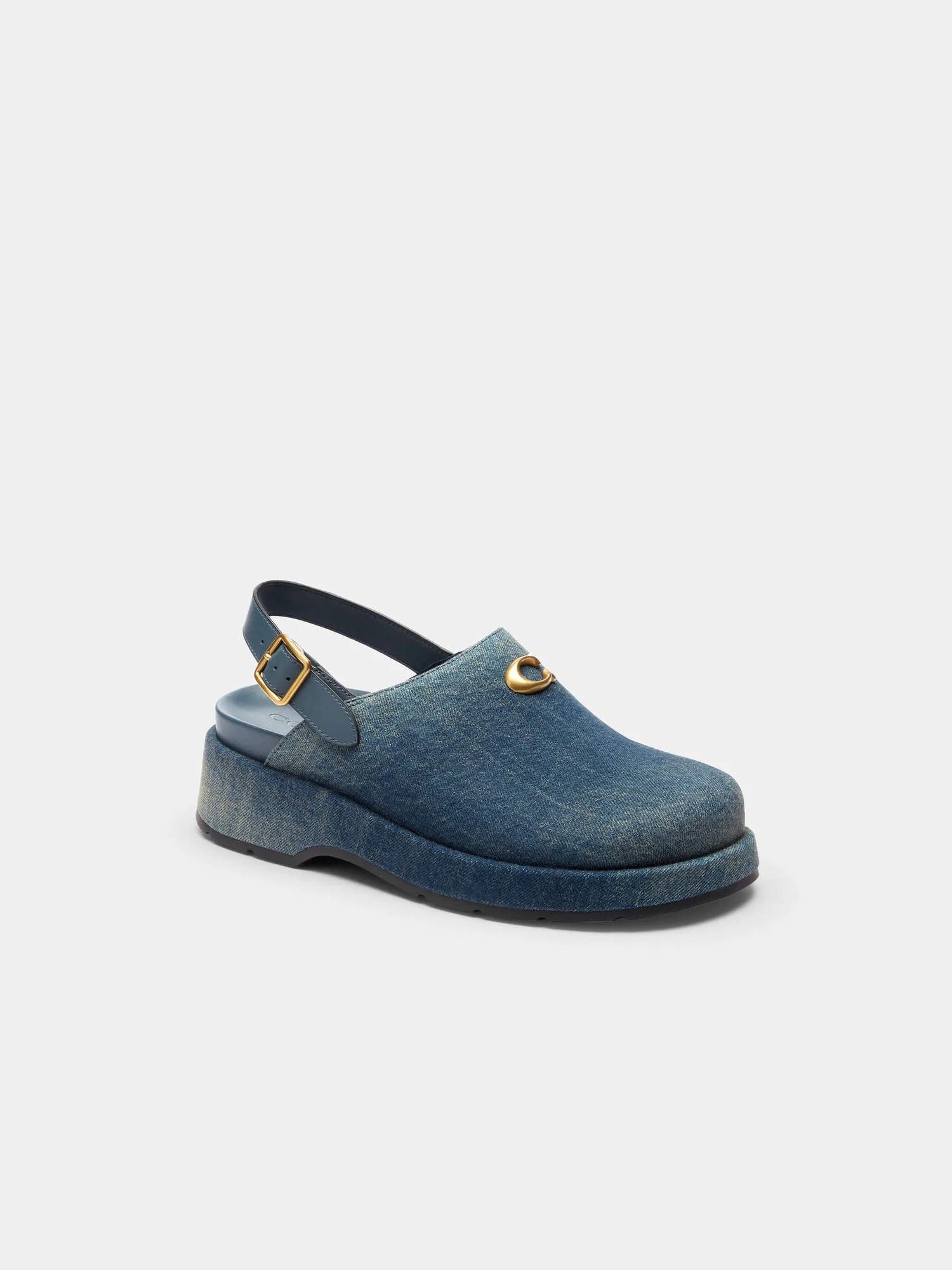 Сабо Coach Sculpted C джинсовые на платформе, синие — 15