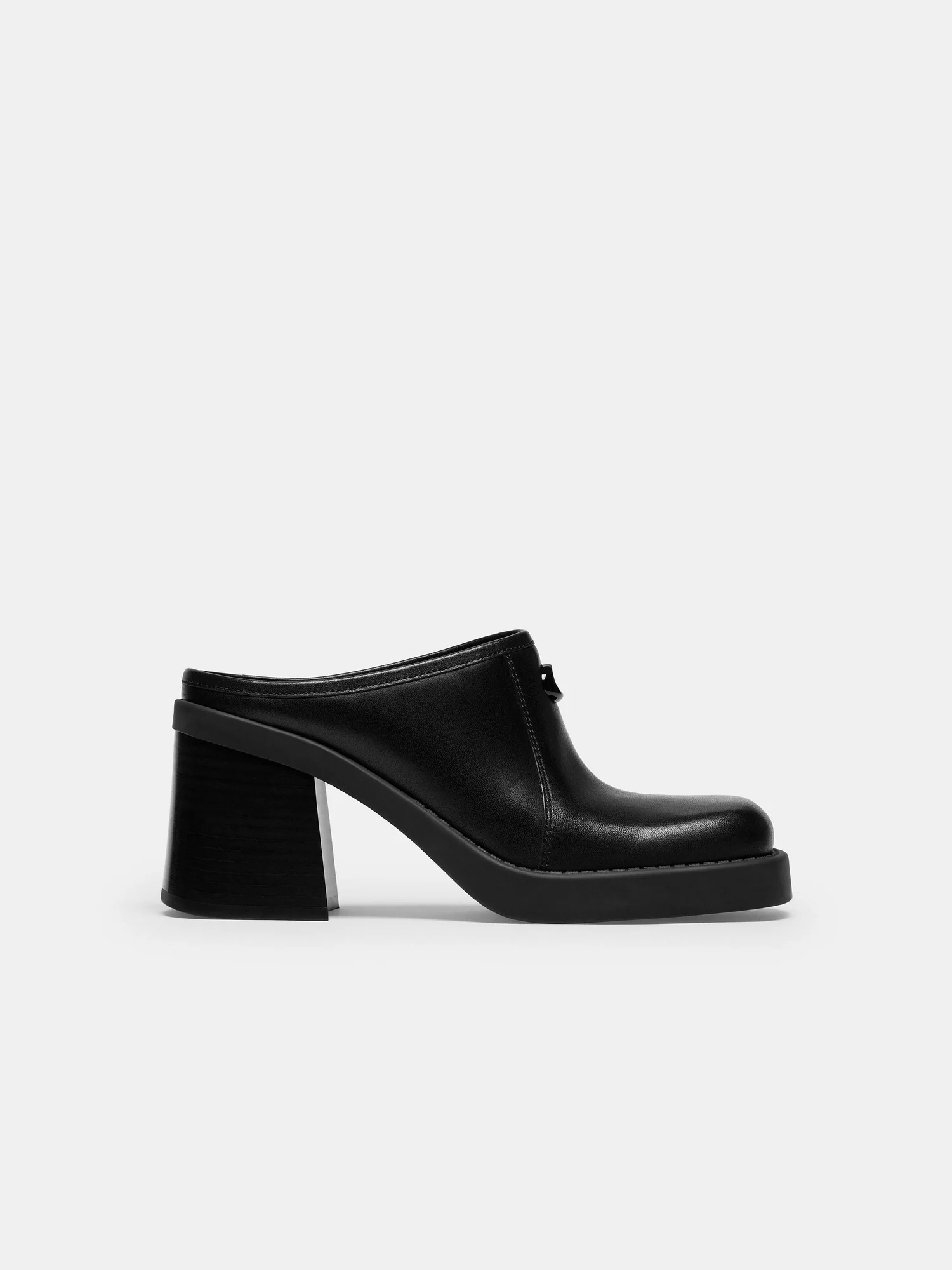 Мюли Coach Sculpted C на блочном каблуке, чёрная кожа — 12