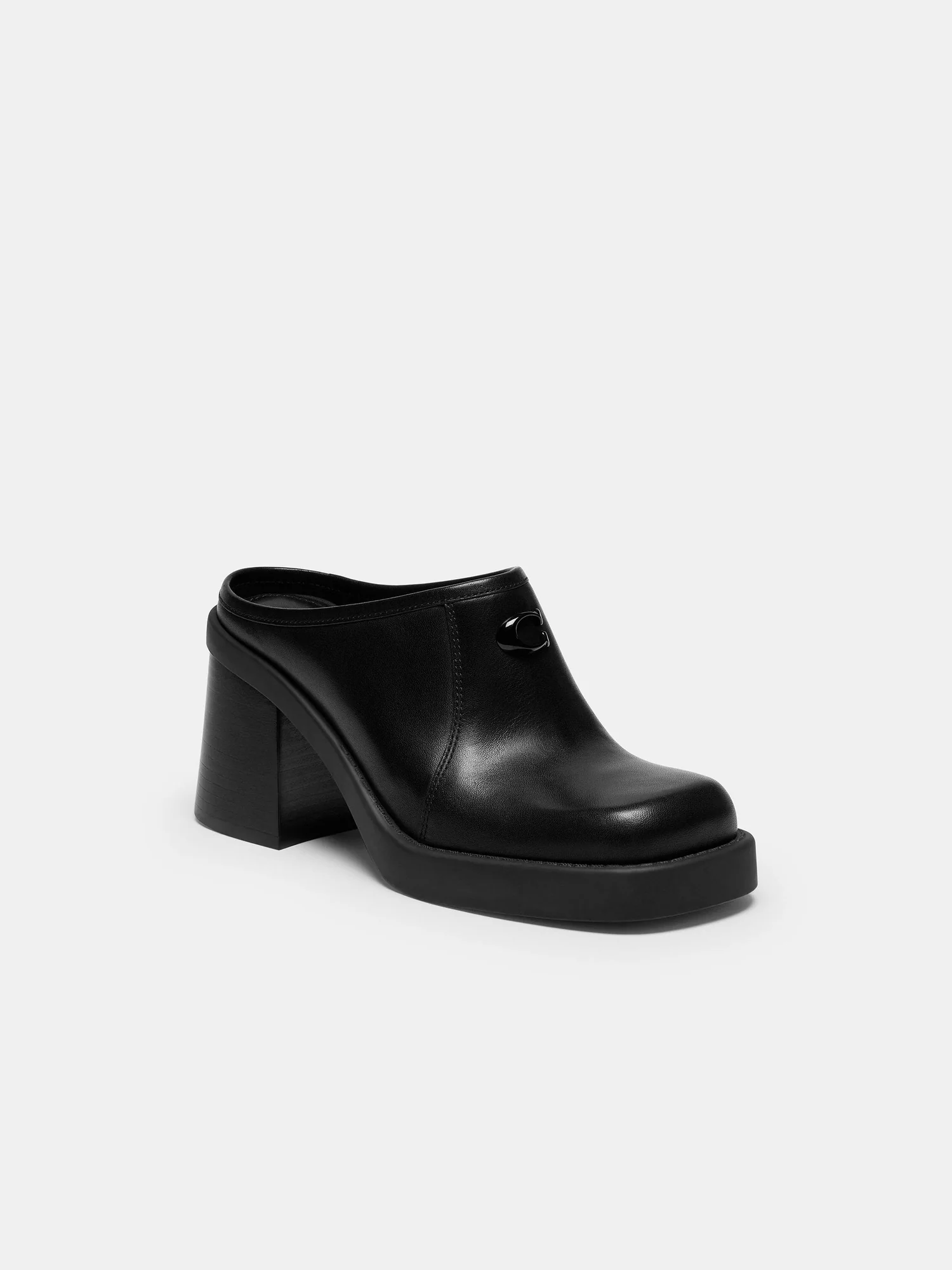 Мюли Coach Sculpted C на блочном каблуке, чёрная кожа — 8